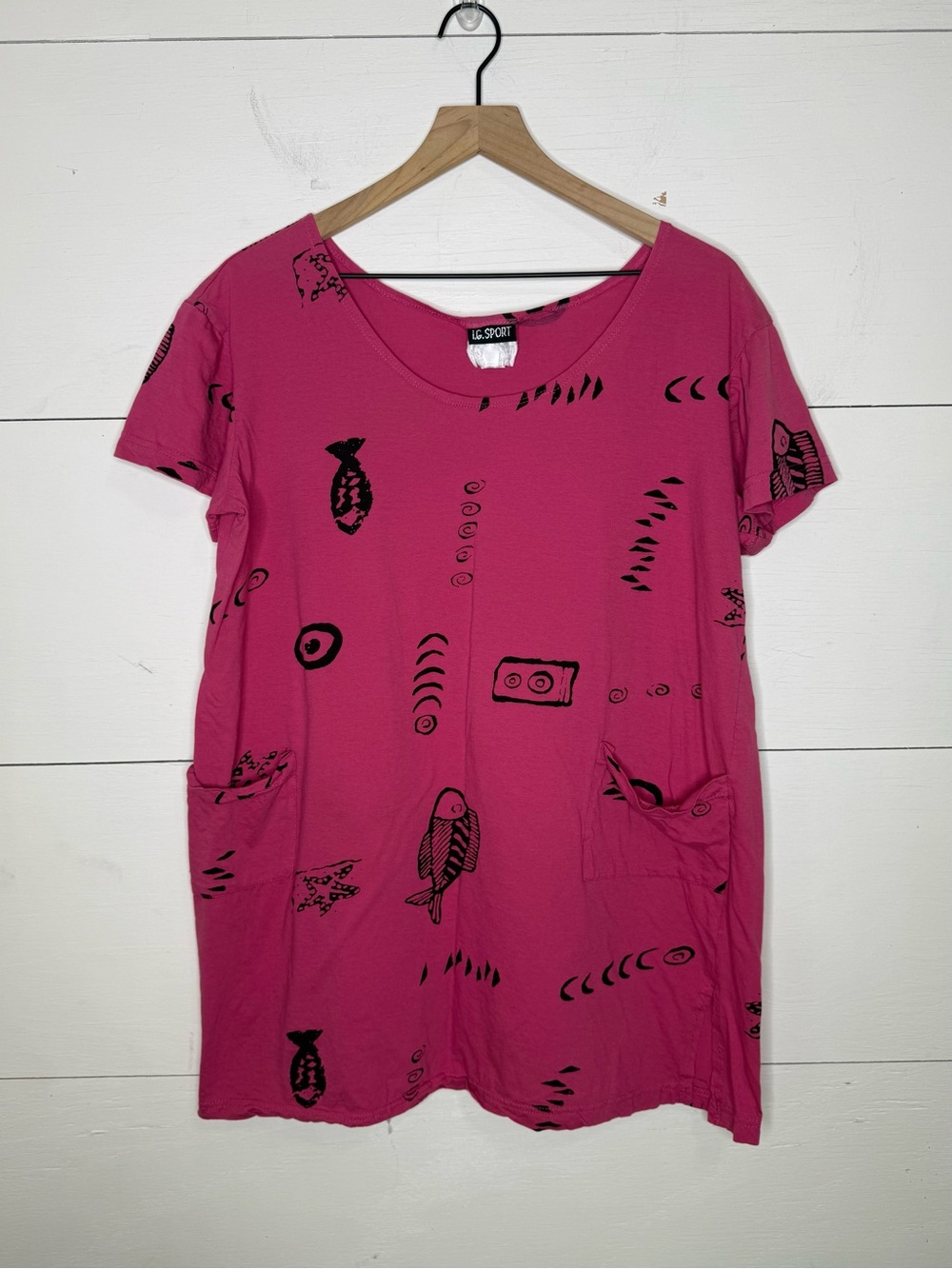 I.G. Sport •  Dress Womens Pink Mini Shift Fish Print Beach Cruise Pockets